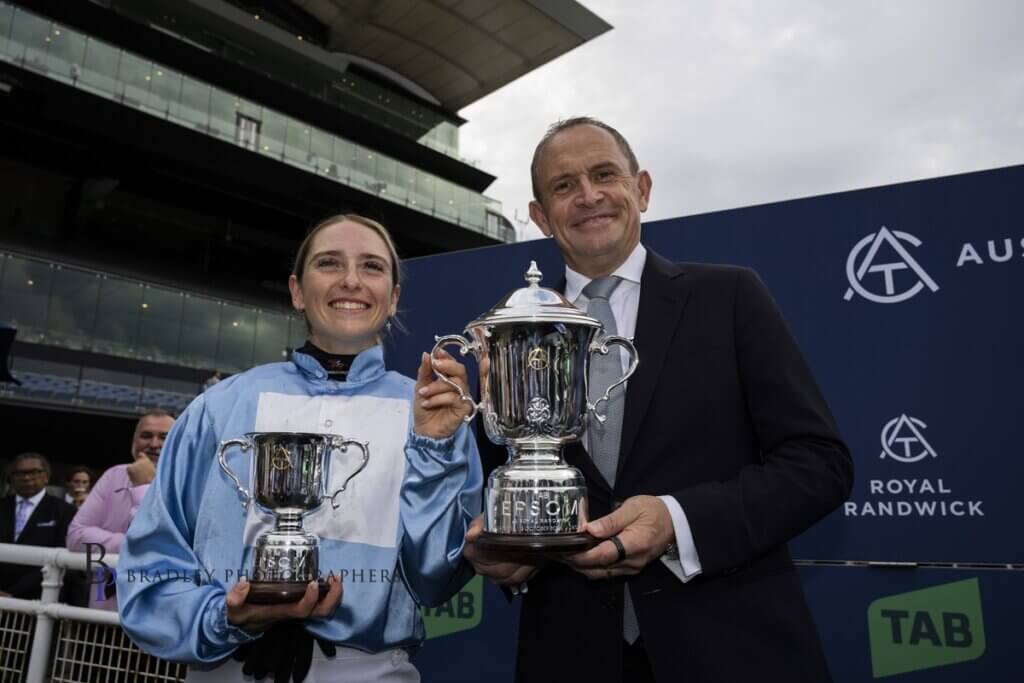 Gun apprentice Siena Grima wins the 2026 Epsom Handicap aboard God’s Window for trainer Chris Waller
